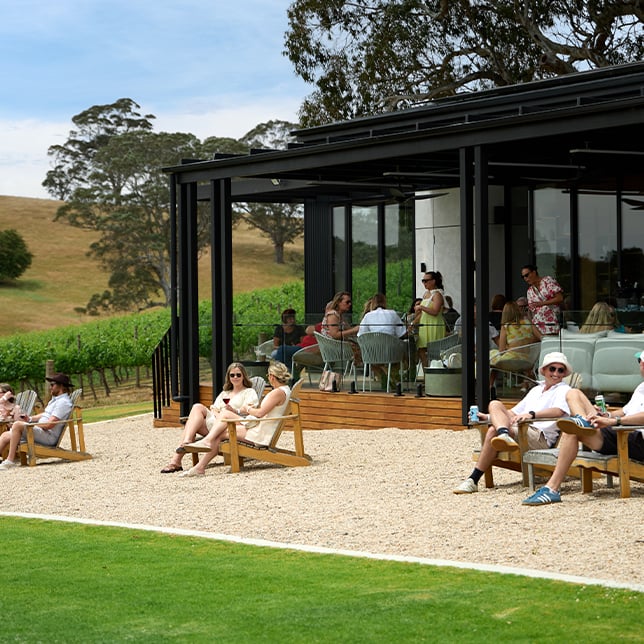 A lively outdoor winery event with people gathered on a sunny day at Nepenthe's Cellar Door in Adelaide Hills.